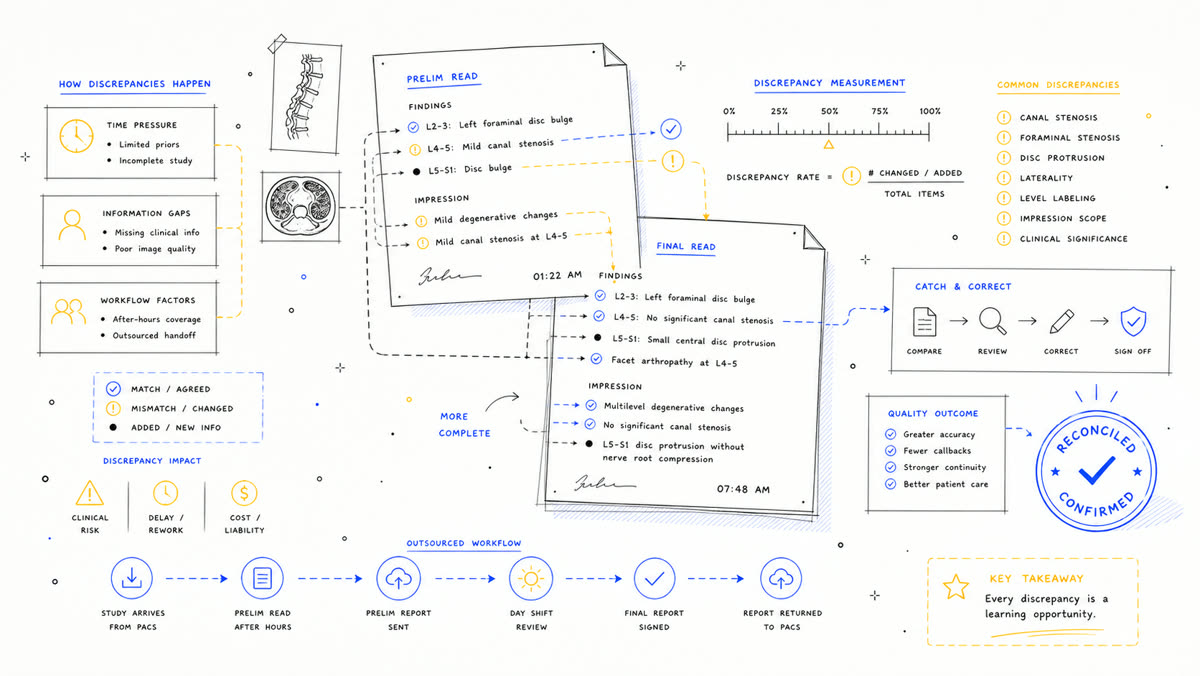 Hand-drawn preliminary and final read discrepancy overlay diagram.
